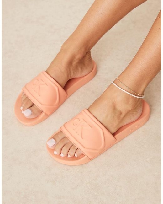Sliders Pastello Con Logo di Calvin Klein in Natural