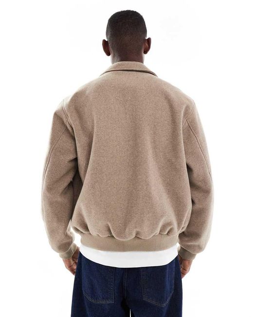 Jack & Jones Natural Faux Wool Bomber With Collar for men