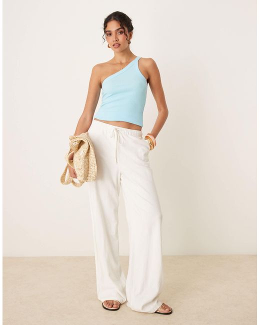Abercrombie & Fitch Blue – geripptes asymmetrisches one-shoulder-top