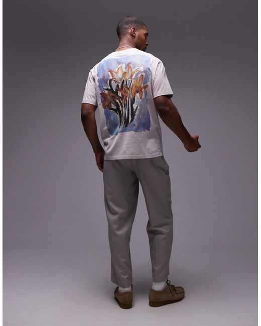Topman Gray Oversized Fit T-Shirt With Front And Back Daffodils Print for men