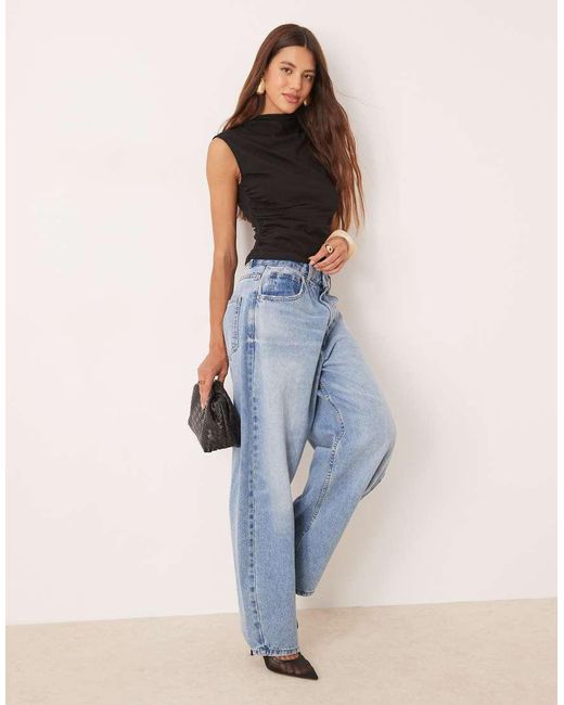 ASOS Black High Neck Drape Top With Cinched Waist