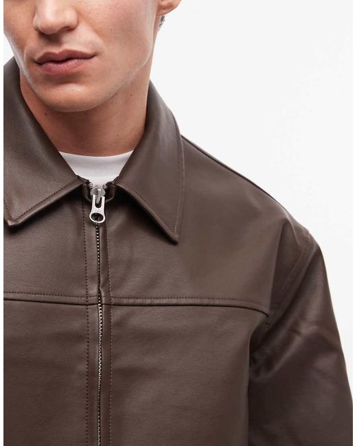 ASOS Brown Faux Leather Harrington Jacket for men