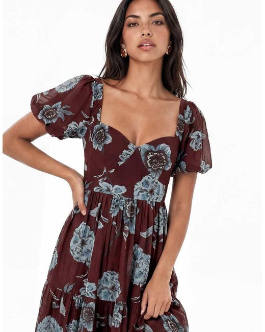 ANAYA Red Floral Sweetheart Neck Tie-Back Midaxi Dress