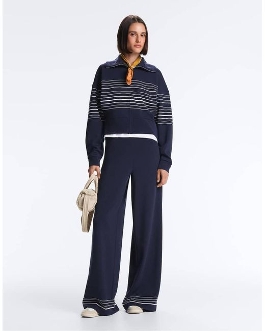 Oysho Blue Soft-Touch Modal Trousers With Sailor Stripe Detail