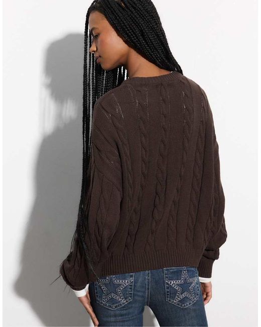 Stradivarius Black Buttoned Cable-knit Cardigan
