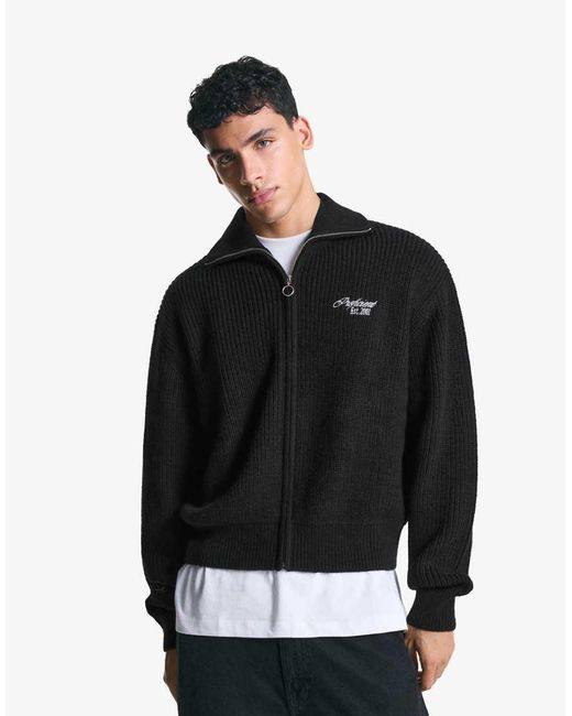 Bershka Black Embroidered Textured Zip-up Sweatshirt for men