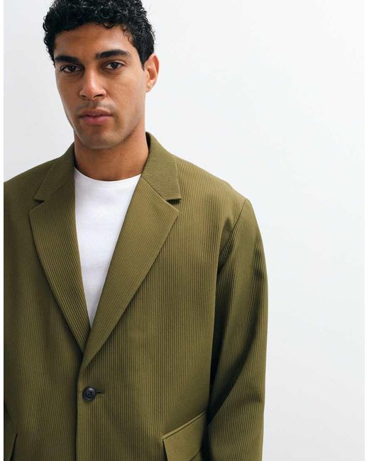 ASOS Green Ribbed Texture Boxy Suit Jacket for men