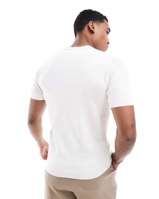 River Island White Muscle Fit Pointelle T-shirt for men