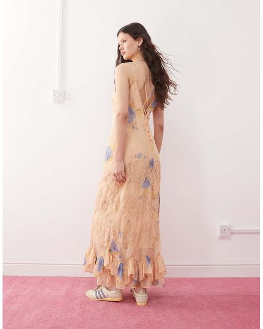 Miss Selfridge Pink Lace Trim Cami Maxi Dress