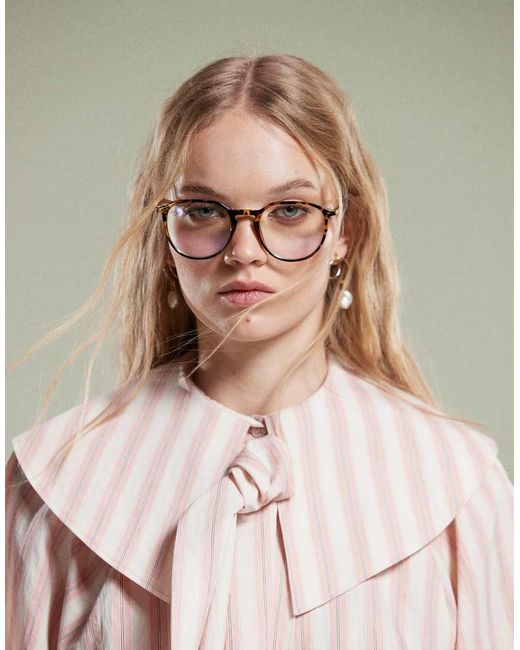 Camicia Rosa A Righe Con Colletto Grande E Allacciatura di ASOS in Multicolor