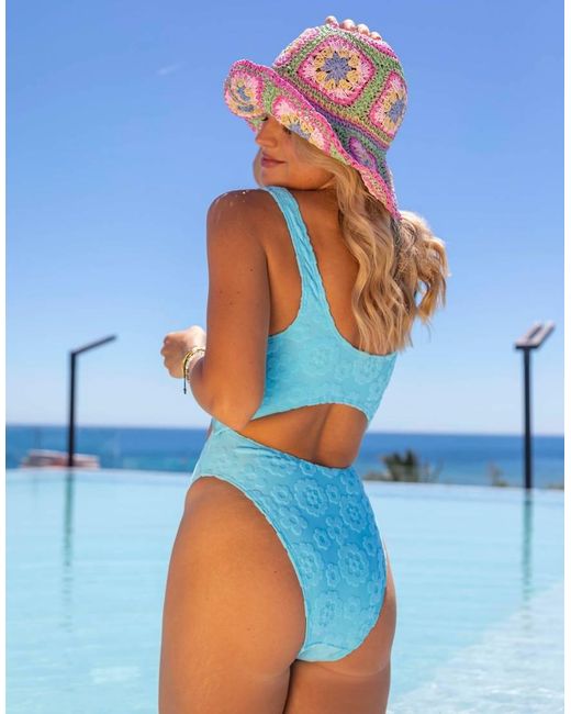 South Beach Blue X Misha Grimes Jacquard Towelling Cut Out Front Swimsuit