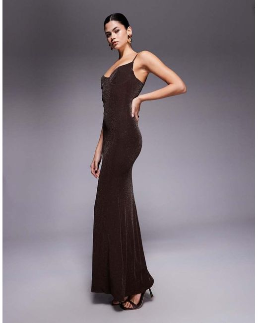 Wanderdoll Brown Leah Sculpted Cup Detail Cami Maxi Dress