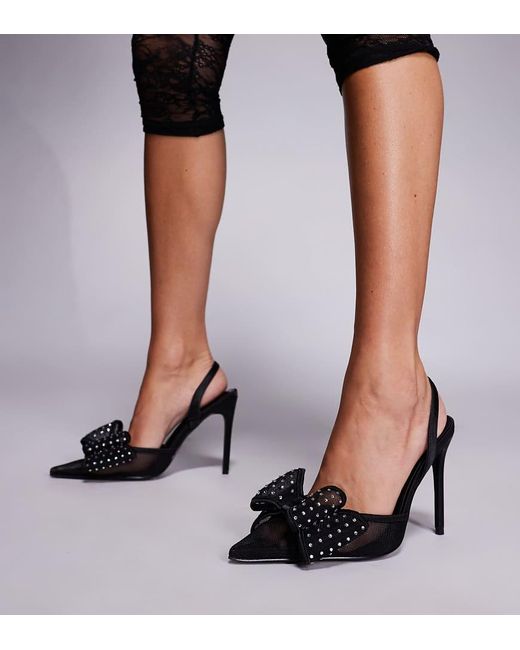 Public Desire Black Trisha Heeled Shoes With Embellished Bow Detail