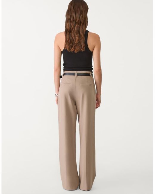 Stradivarius Natural Flowing Straight-Leg Smart Trousers With Belt