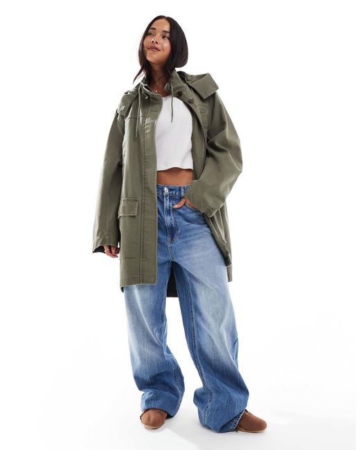 ASOS Blue Canvas Cotton Parka With Hood