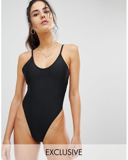 Missguided Black Exclusive Super High Leg Thong Swimsuit