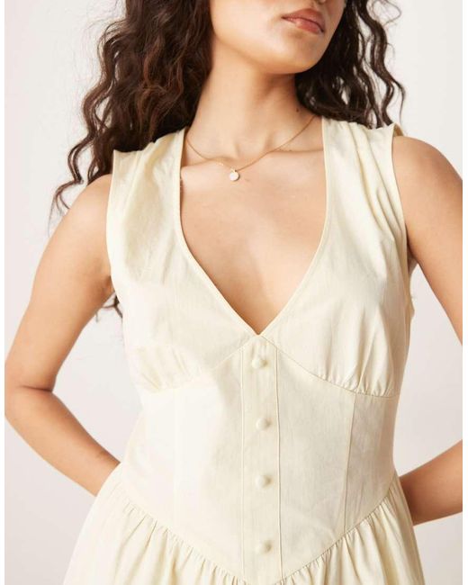ASOS Natural V Neck Waisted Button Down Midi Dress
