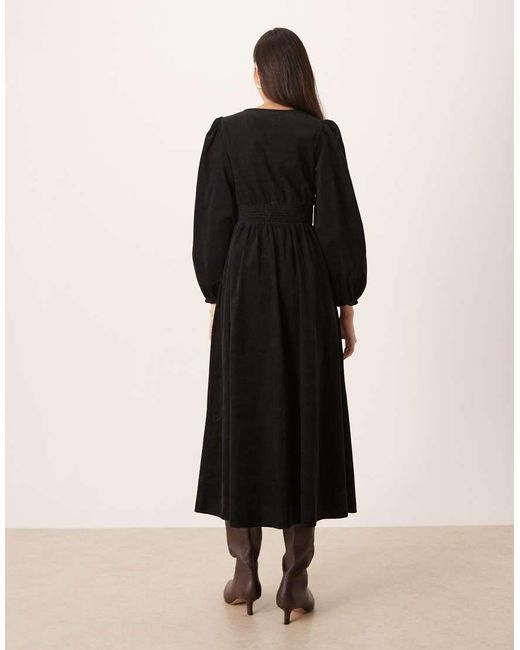 Nobody's Child Black Riley Long Sleeve Cord Midi Dress
