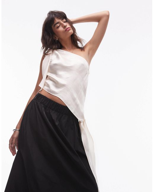 TOPSHOP Brown Knot One Shoulder Top