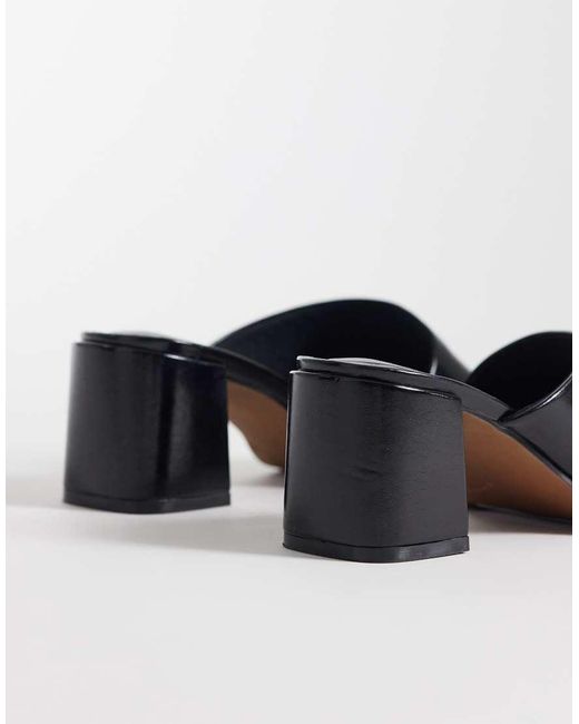 ASOS Black Hammer Leather Asymmetric Mid Heeled Mules