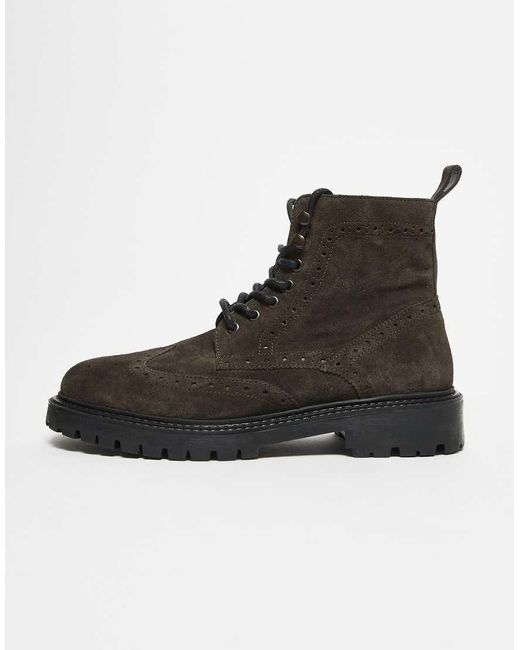 ASOS Black Brogue Lace Up Boots for men