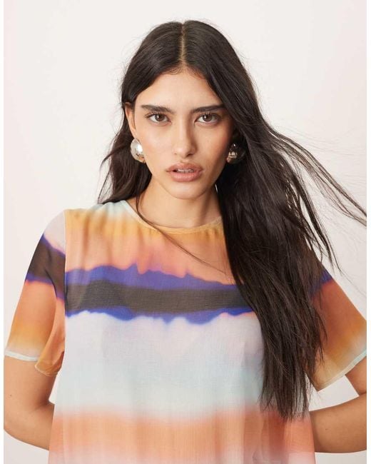 ARRANGE Natural Sheer Chiffon Drop Waist Maxi T-shirt Dress