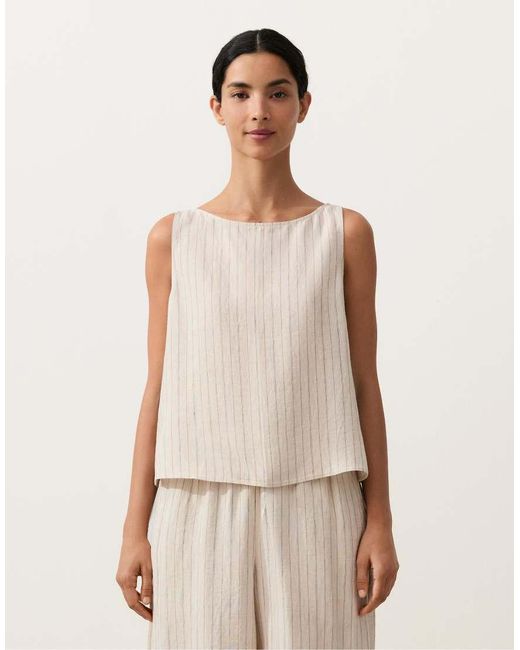 Oysho Natural 100% Linen Striped Square Top