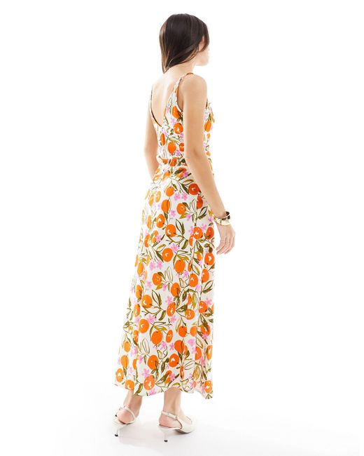 Vestido midi naranja con estampado frutal y detalle ASOS de color White