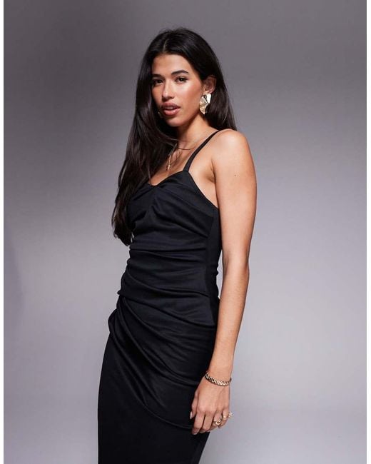 ASOS Blue Structured Pleat Bodice Detail Midi Dress