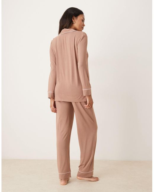 ASOS Natural Asos Design Maternity Long Sleeve Super Soft Pyjama Set