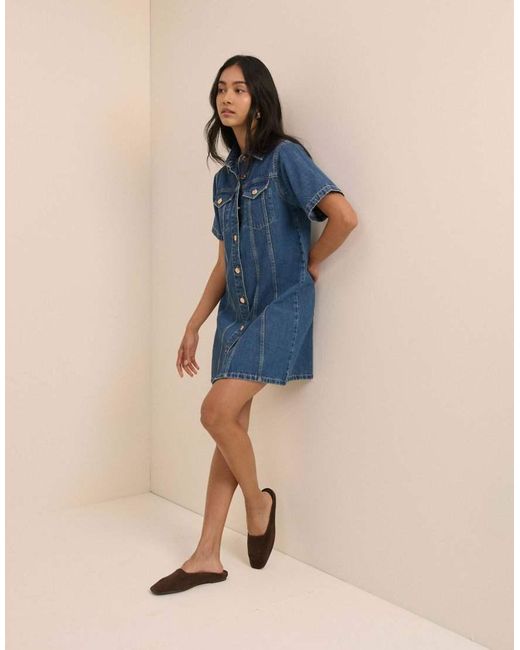 Nobody's Child Blue Mid Denim Shirt Mini Dress