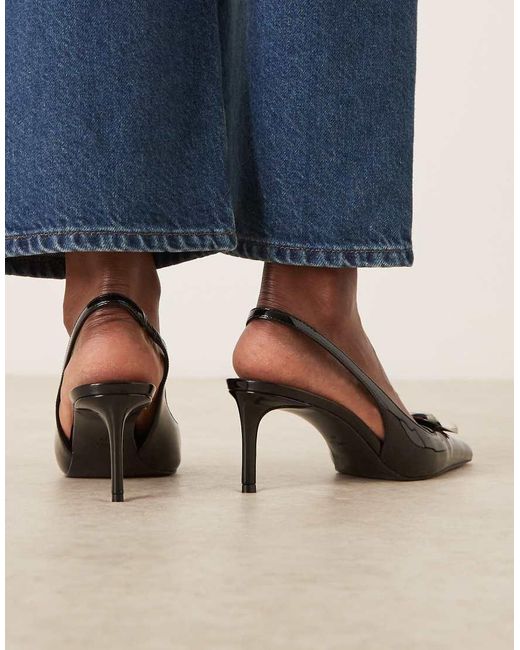 Mango Blue Pointed Toe Slingback Heels With Statement Hardware