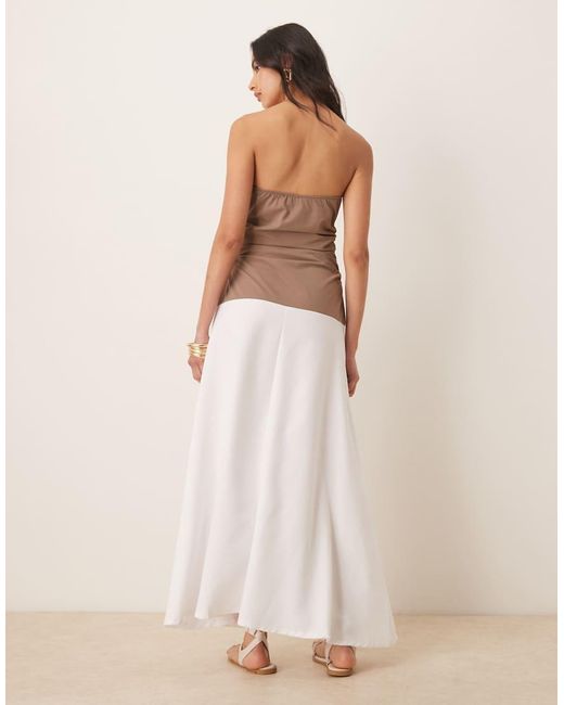 ASOS Natural Bandeau Midi Dress With Poplin Skirt