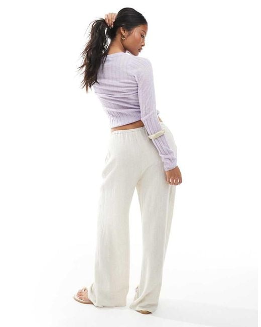 Miss Selfridge White Linen Blend Drawstring Waist Wide Leg Trousers