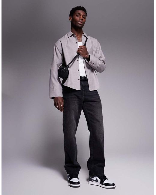 ASOS Gray Oversized Flannel Shirt for men