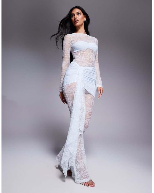 Wanderdoll Blue Exclusive Jamie Lace Drape Detail Jumpsuit