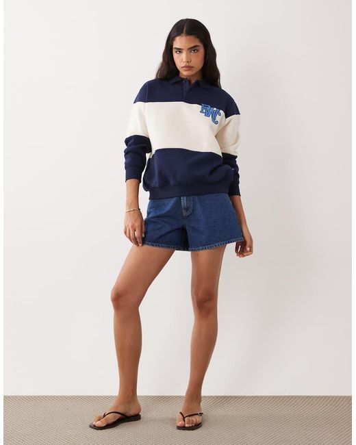 Cotton On Blue Active Plush Graphic Rugby Sweatshirt