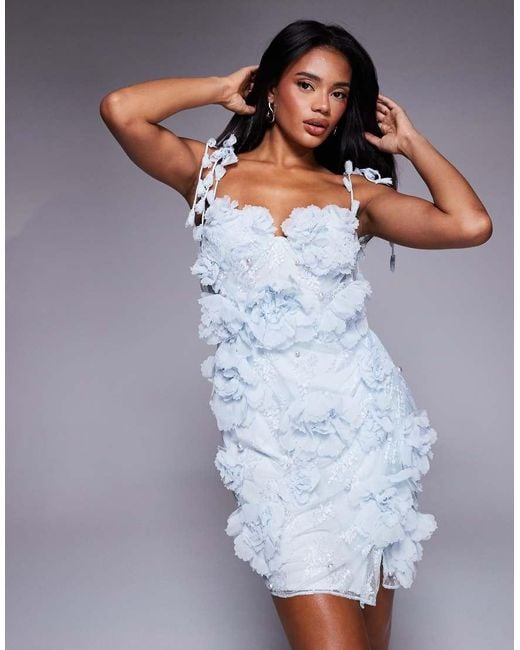 ASOS Blue 3D Floral Embellished Lace Mini Dress