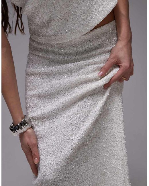 TOPSHOP Gray Premium Sequin Midi Skirt