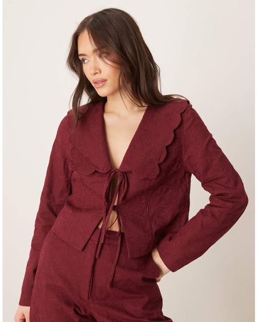 ASOS Red Tailo Scallop Collar Tie Front Jacket Co-ord