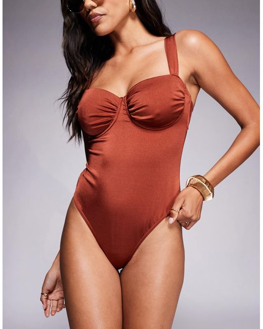 ASOS Fuller Bust Simone Shine Balcony Padded Underwired Swimsuit