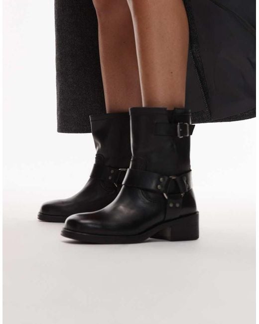 Tommy Hilfiger Black Biker Boots With Buckle