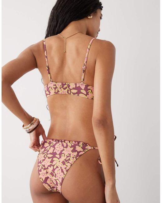 Reclaimed Vintage Brown Tie Side Bikini Bottoms With Frill