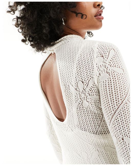 Free People White Knitted Lace Midi Dress