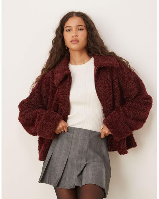 ASOS Red Chenille Borg With Collar