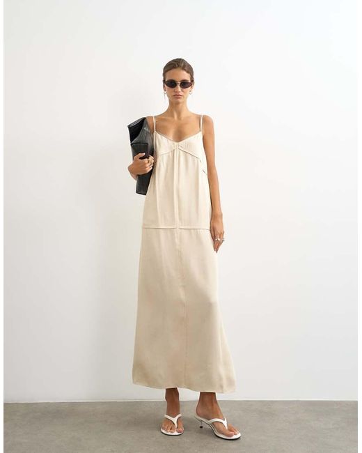 TOPSHOP Natural Satin Contrast Stitch Double Layered Cami Maxi Dress
