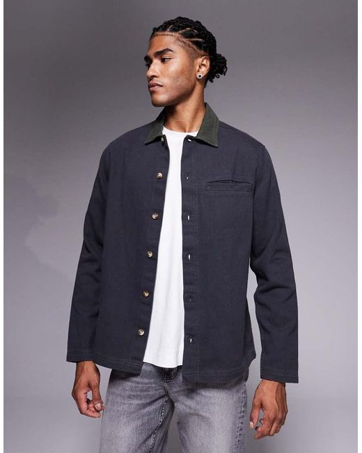 ASOS Blue Overshirt With Contrast Collar for men