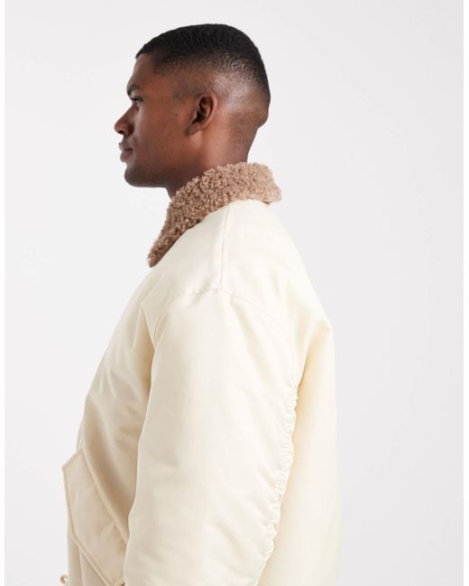 ASOS Natural Bomber Jacket With Borg Collar for men