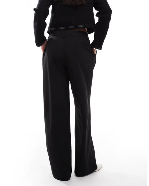 Bershka Black Pleated Front Wide Leg Tailored Trousers