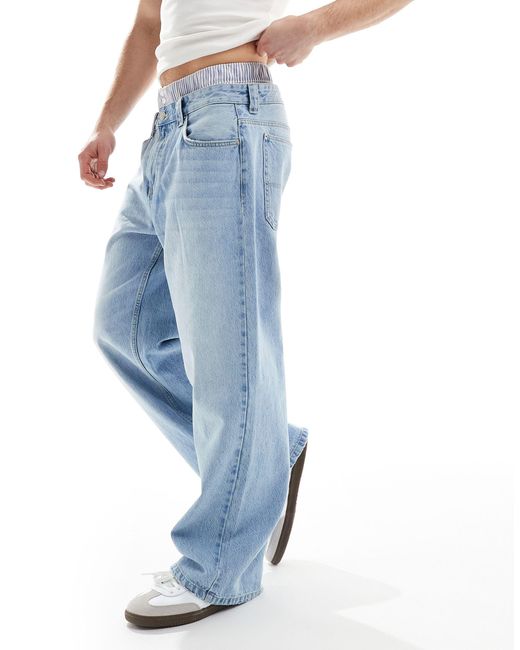 Jeans extra ampi con fascia di Bershka in Blue da Uomo